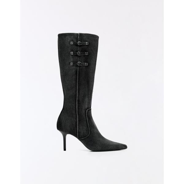 Botas mujer jet black de tacón poliéster Bershka