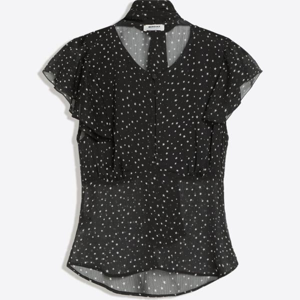 Camisa de manga corta mujer jet black con volantes de manga corta poliéster Bershka