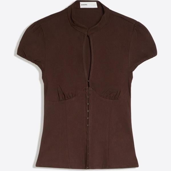 camisas de manga corta Bershka marrón