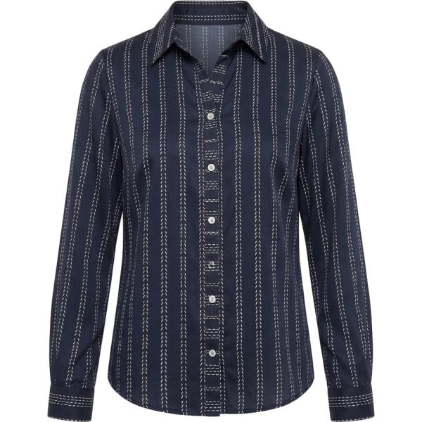 Camicia da donna in blu scuro a righe collo a v made in italy in viscosa Harmont&Blaine