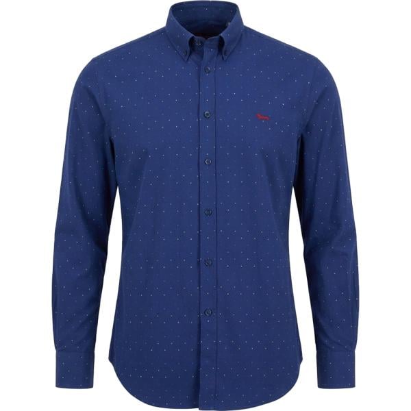 Camicia da uomo in blu scuro a pois in cotone Harmont&Blaine