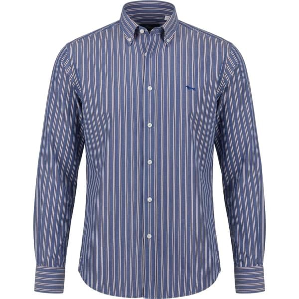 Camicia da uomo in blu scuro a righe in denim Harmont&Blaine