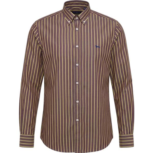 Camicia da uomo in viola scuro a righe in cotone Harmont&Blaine