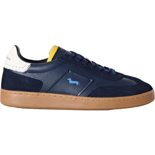 Sneakers da uomo in blu scuro effetto scamosciato corto in pelle Harmont&Blaine
