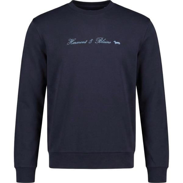 Felpa da uomo in blu scuro con stampe girocollo in cotone Harmont&Blaine