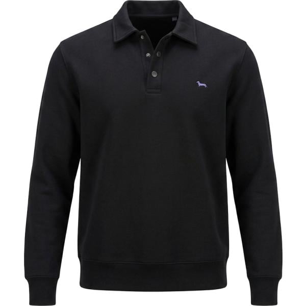 Felpa da uomo in nero pece collo a polo in plush Harmont&Blaine