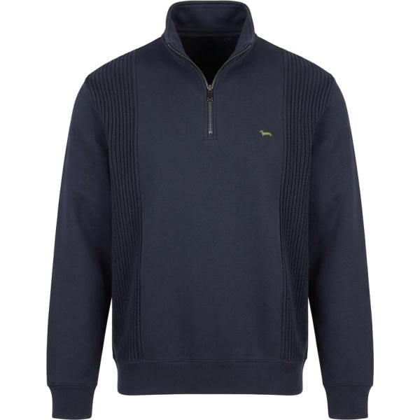 Felpa da uomo in blu scuro lavorato a maglia collo alto con zip Harmont&Blaine