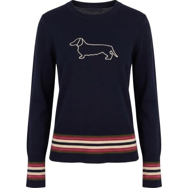 Maglione da donna longuette in blu scuro made in italy a vita alta in lana Harmont&Blaine