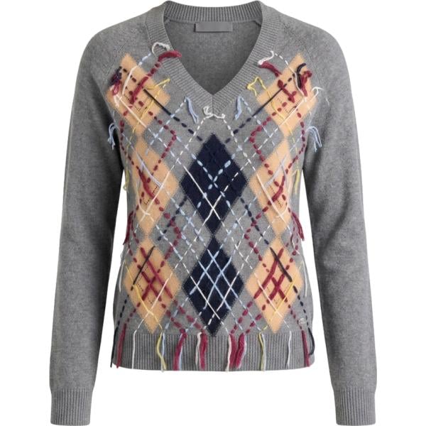 Maglione da donna longuette in grigio scuro collo a v a vita alta in lana Harmont&Blaine