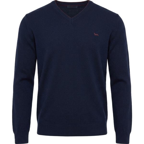 Maglione da uomo in blu scuro collo a v in lana Harmont&Blaine