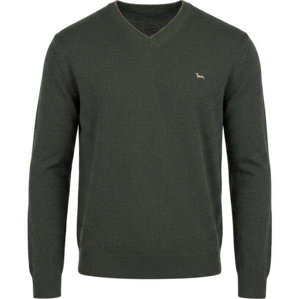Maglione da uomo in verde scuro collo a v in lana Harmont&Blaine