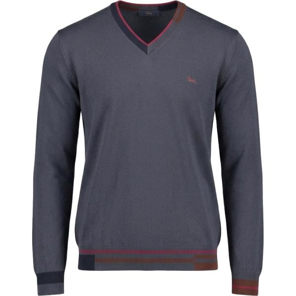 Maglione da uomo in grigio scuro collo a v in lana Harmont&Blaine