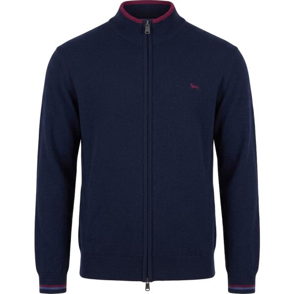 Pullover da uomo in blu scuro a righe collo alto con zip in lana Harmont&Blaine Harmont&Blaine