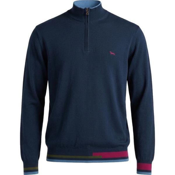 Pullover da uomo in blu scuro collo alto con zip in lana Harmont&Blaine