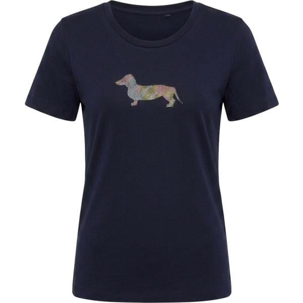 T-shirt da donna oversize in blu scuro a righe con glitter maxi in cotone Harmont&Blaine