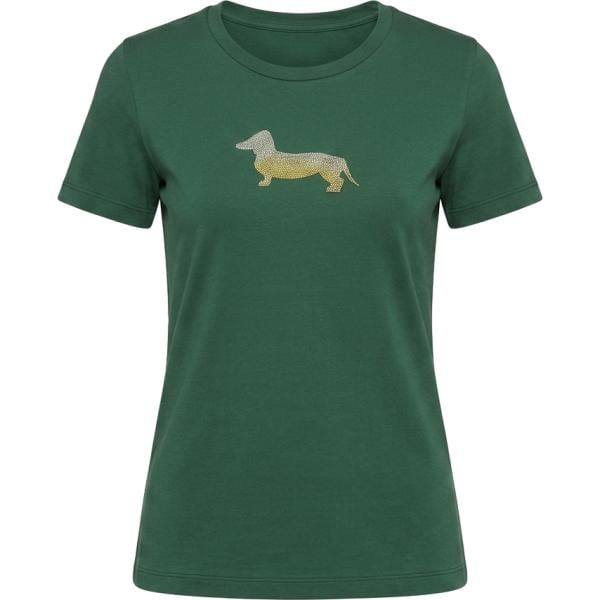 T-shirt da donna in verde scuro con strass maxi in cotone Harmont&Blaine