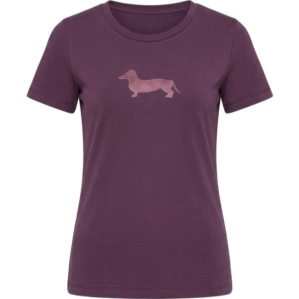 T-shirt da donna in viola scuro con strass maxi a vita alta in cotone Harmont&Blaine