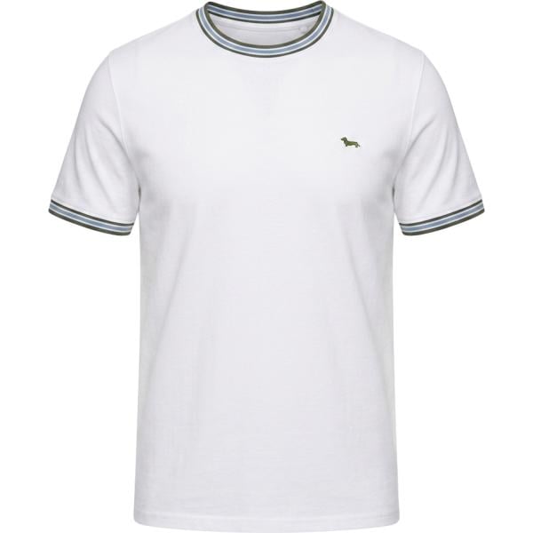 T-shirt da uomo in bianco neve a righe collo a dolcevita in cotone Harmont&Blaine