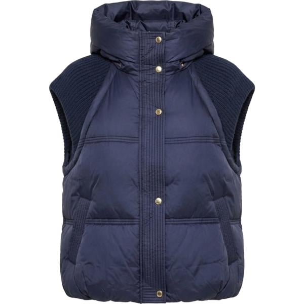 Piumino da donna in blu scuro collo a dolcevita corto a maniche corte con zip in nylon Harmont&Blaine
