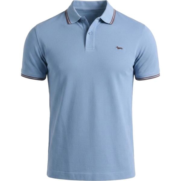 Polo da uomo in azzurro lungo a maniche corte in cotone Harmont&Blaine