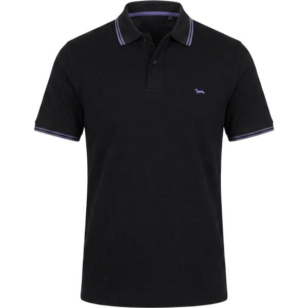 Polo da uomo in nero pece lungo a maniche corte in cotone Harmont&Blaine