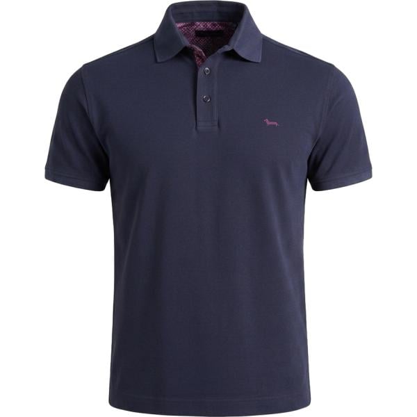 Polo da uomo in blu scuro a righe a maniche corte con bottoni in cotone Harmont&Blaine