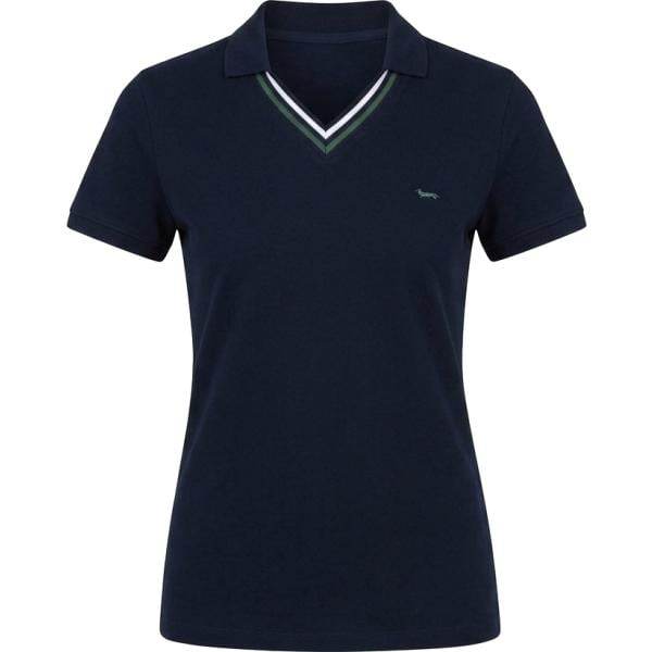 Polo da donna in blu scuro collo a v a maniche corte in cotone Harmont&Blaine