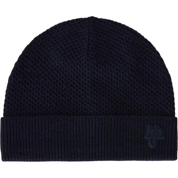 Beanie da uomo in blu scuro lavorato a maglia in lana Harmont&Blaine