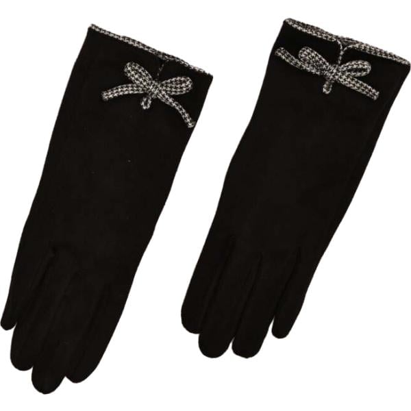 Guanti da donna in nero pece pied de poule con fiocco Nunalie