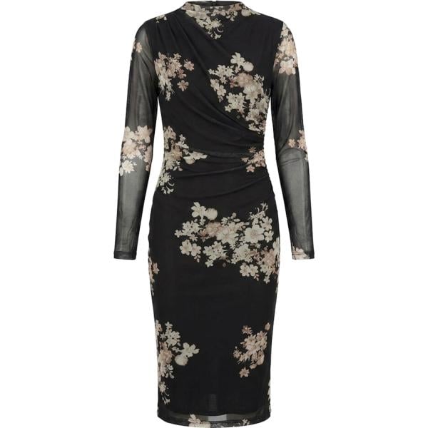 Vestito longuette/midi da donna in nero pece con stampe in poliestere Nunalie