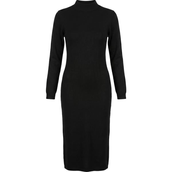 Vestito longuette/midi da donna in nero pece lavorato a maglia collo alto in viscosa Nunalie