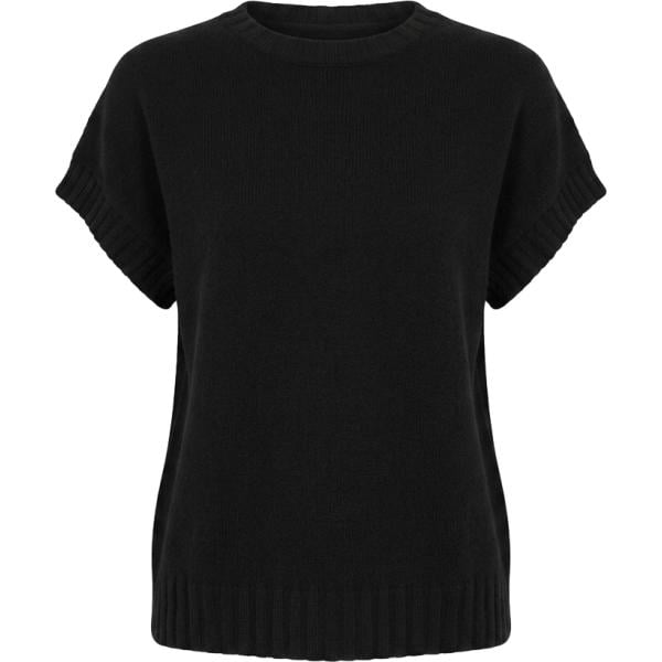 Maglione da donna in nero pece lavorato a maglia girocollo a maniche corte in viscosa Nunalie