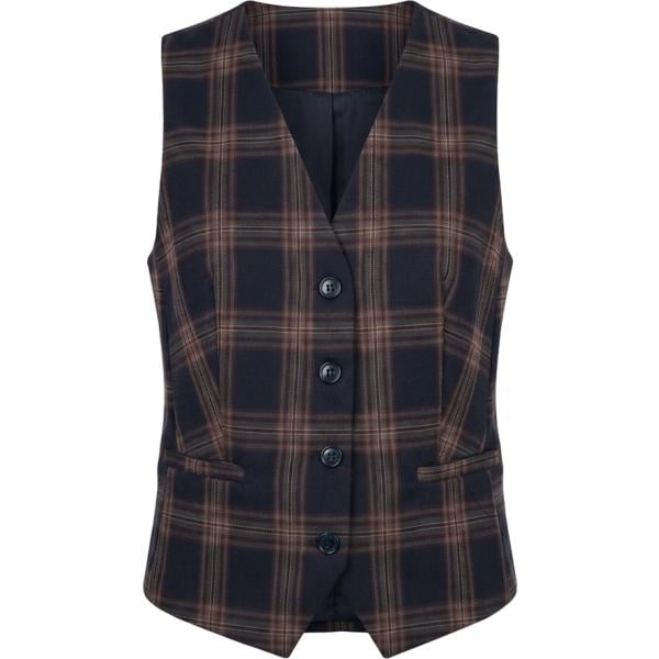Gilet da donna in blu scuro con stampe collo a v con bottoni in viscosa Nunalie