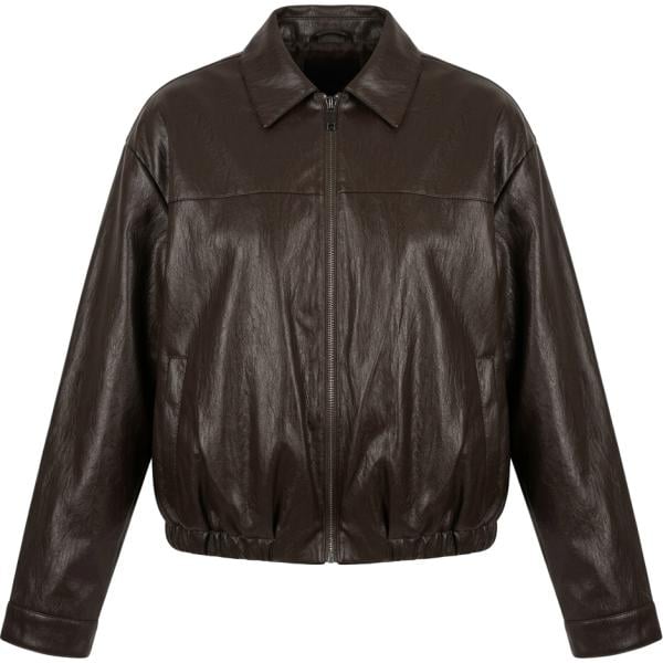 Bomber da donna in marrone scuro collo a punta con zip in ecopelle Nunalie Nunalie