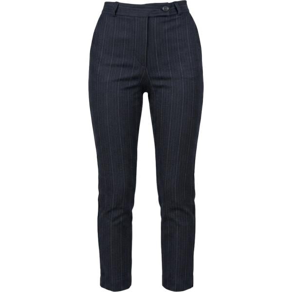Pantaloni da donna in blu scuro a righe a vita alta con zip in viscosa Nunalie