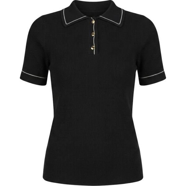 Polo da donna in nero pece lavorato a maglia con scollo in lana Nunalie
