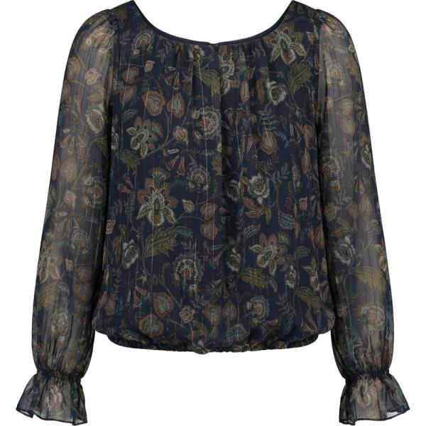 Blusa da donna in blu scuro con stampe con scollo a maniche lunghe Nunalie Nunalie