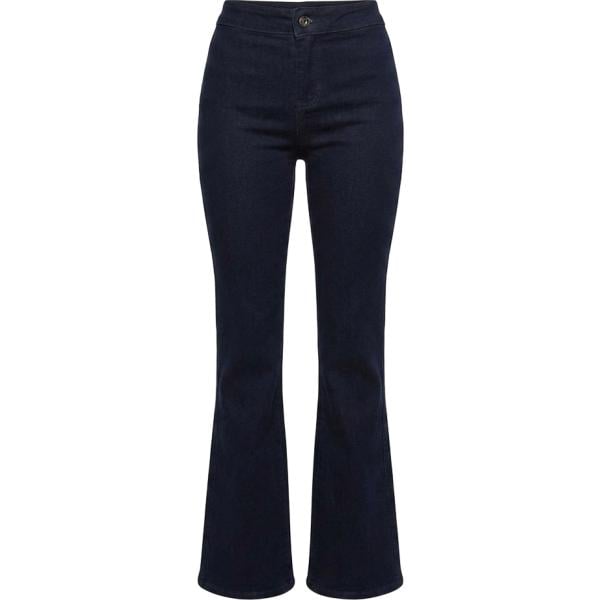 Jeans da donna forma svasata in blu scuro con frange a vita alta in denim Nunalie
