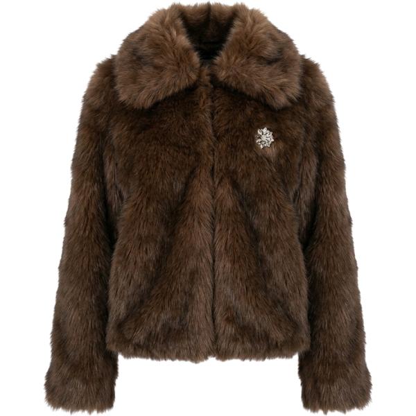 Giacca da donna in marrone scuro con strass collo a punta con bottoni Nunalie