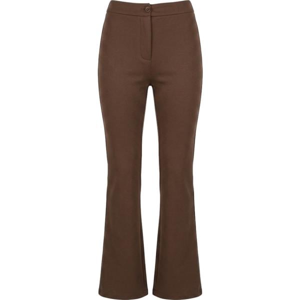 Pantaloni da donna forma svasata in marrone scuro con zip in viscosa Nunalie