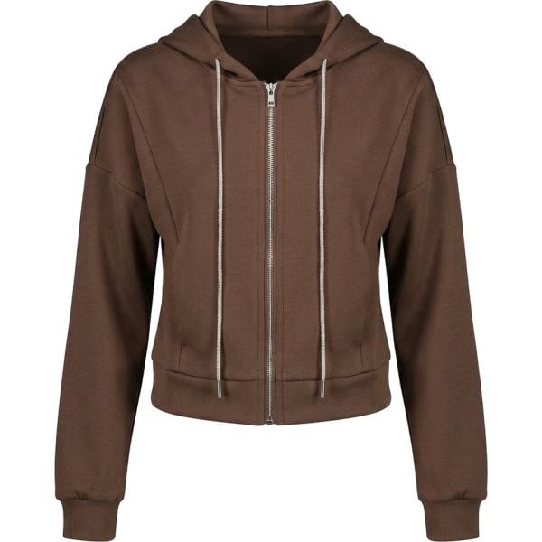 Felpa con cappuccio da donna in marrone scuro collo con cappuccio completo con zip in viscosa Nunalie