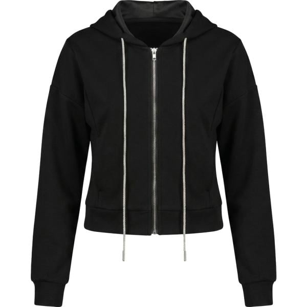 Felpa con cappuccio da donna in nero pece collo con cappuccio completo con zip in viscosa Nunalie