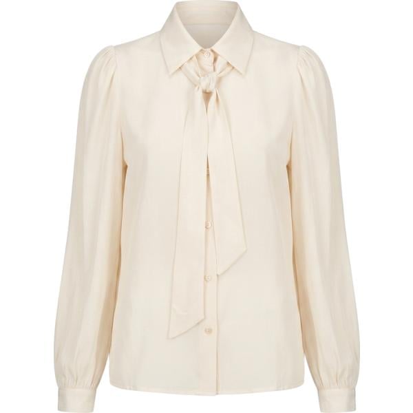 Camicia da donna in bianco neve con fiocco collo a punta a maniche lunghe Nunalie