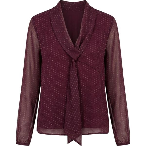 Blusa da donna in bordeaux con stampe collo a v a maniche lunghe Nunalie