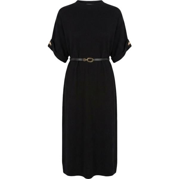 Vestito longuette/midi da donna in nero pece lavorato a maglia con scollo con cintura in viscosa Nunalie Nunalie