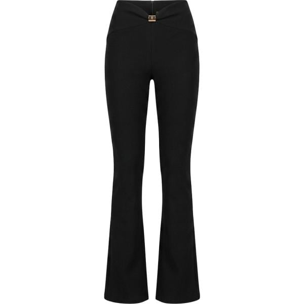 Pantaloni da donna forma svasata in nero pece con fibbia in poliestere Nunalie