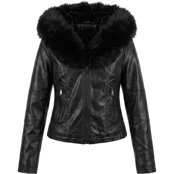 Giacca soprabito da donna in nero pece collo con cappuccio con zip in viscosa Nunalie