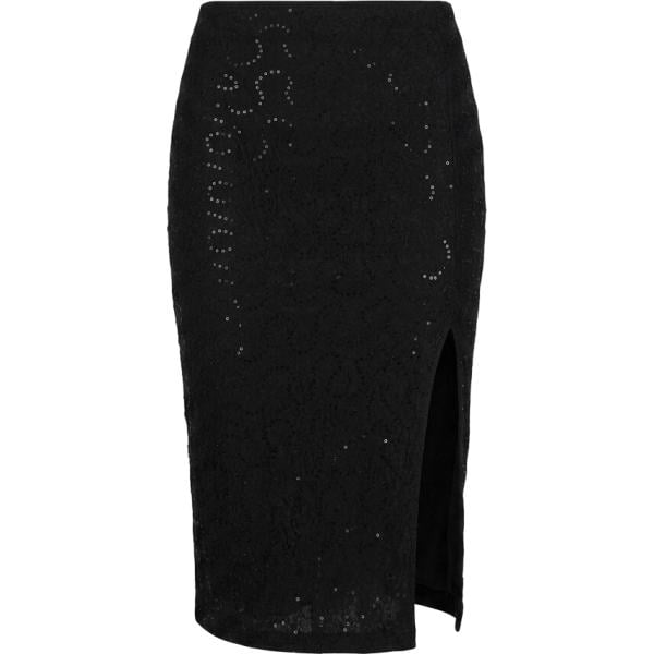 Gonna longuette da donna in nero pece con paillettes in viscosa Nunalie