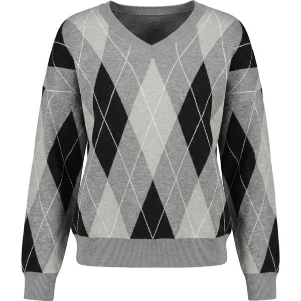 Maglione da donna in grigio scuro lavorato a maglia collo a v in viscosa Nunalie