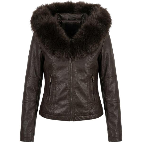 Giacca soprabito da donna in marrone scuro collo con cappuccio con zip in viscosa Nunalie